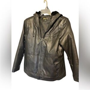 Men's Sleek Black Hooded Leather Jacket
